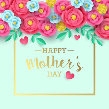 Mothers day greeting card design with abstract paper flower background