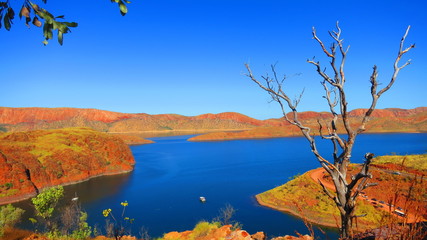 High up View of beautiful Lake Argyle nearby Kununurra, West Australia on a warm sunny day with blue skies © Sergiy