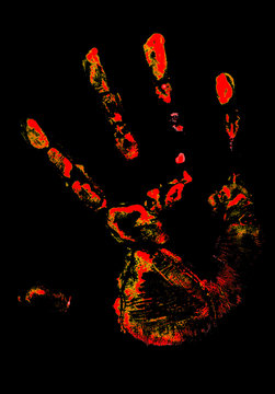 Red Handprint On Black Background