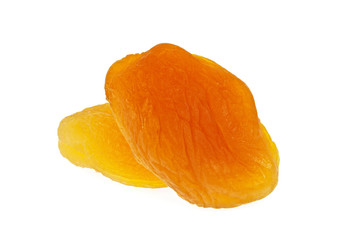 Dried apricots on a white background, close-up