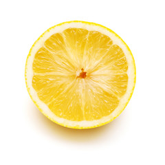 The half lemon isolated on white background. Tropical fruit. Flat lay, top view