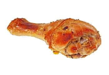 Fried chicken leg on a white background
