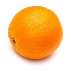 A ripe orange on a white background. Tropical fruit. Flat lay, top view
