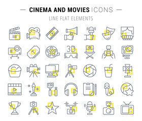 Fototapeta na wymiar Set Vector Flat Line Icons Cinema and Movies