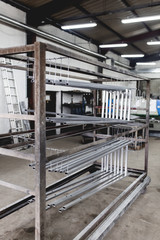 Metallurgy industry. Factory for production of heavy pellet stoves and boilers. Selective focus.