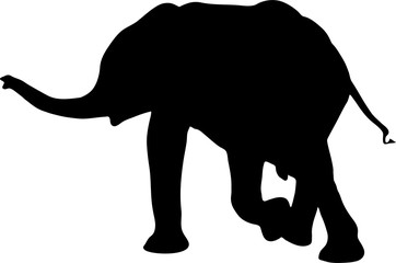 Silhouette of a small cute baby elephant, hand drawn vector illustration isolated on white background