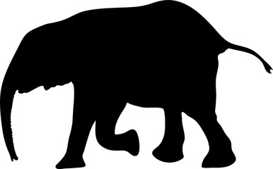 Silhouette of a small cute baby elephant, hand drawn vector illustration isolated on white background