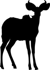 Silhouette of a standing kudu antelope, hand drawn vector illustration isolated on white background