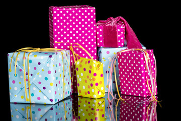 Birthday presents wrapped in boxes