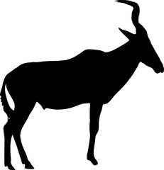 Silhouette of a standing red hartebeest antelope, hand drawn vector illustration isolated on white background