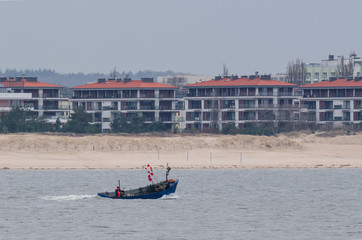 FISHING BOAT - Blue boat on the Pomeranian bay © Wojciech Wrzesień