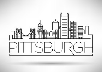 Minimal Pittsburgh Linear City Skyline with Typographic Design - obrazy, fototapety, plakaty