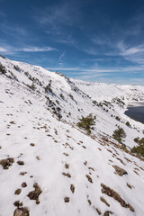 Fototapeta na wymiar Winter mountain landscape of Neila lagoons park, in Burgos, Demanda mountain range, castilla y Leon, Spain.