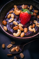 Dessert mystical light chocolate pudding nuts strawberry