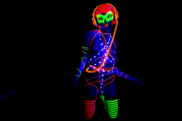 glow uv neon sexy disco female cyber doll