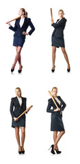 Fototapeta premium Businesswoman with baseball bat on white