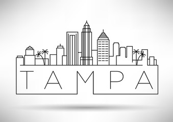 Minimal Tampa Linear City Skyline with Typographic Design - obrazy, fototapety, plakaty