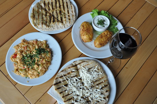 Table full with Bulgarian meals 