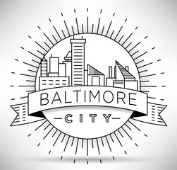Minimal Baltimore Linear City Skyline with Typographic Design - obrazy, fototapety, plakaty