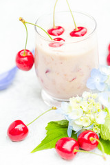 Refreshing summer drink fruit cocktail cherries