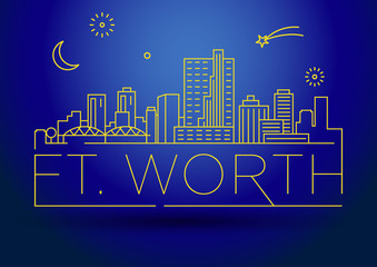 Obraz premium Minimal Ft. Worth Linear City Skyline with Typographic Design