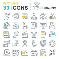 Set Vector Flat Line Icons Journalism