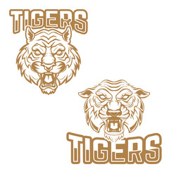 Tigers. Emblem template with tiger head. Design elements for logo, label, badge, sign. Vector illustration