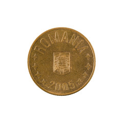 5 romanian ban coin (2005) reverse isolated on white background