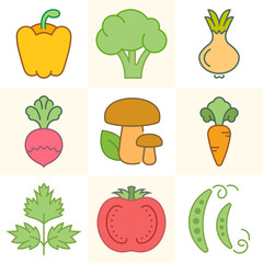 Vegetables and Greens, Set of Vector Illustrations
