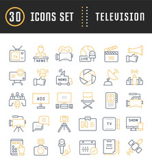 Set Vector Flat Line Icons Television