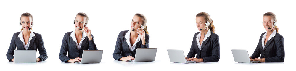 Call center assistant responding to calls