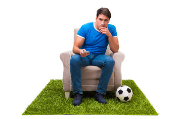 Man watching sports isolated on white background