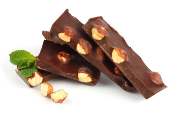 chocolate candies sweets with hazelnut isolated on white background