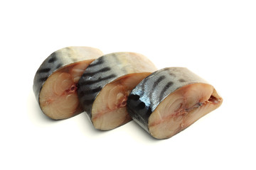 Sliced atlantic mackerel fish isolated on white background