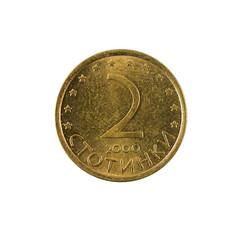 2 bulgarian stotinka coin (2000) obverse isolated on white background