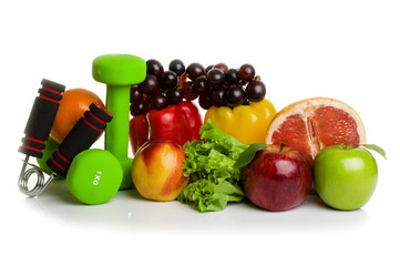 fitness equipment and healthy food 