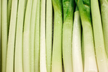 Green onion background. Organic background. Products rich in vitamins. Natural local products on the farm market. Harvest. Seasonal products. Food.