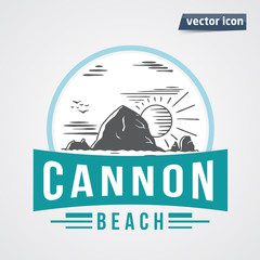 canon beach rock in the sea with sun vintage vector