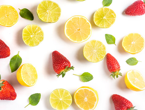 The fresh strawberry and lemons