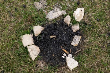 Fireplace on a meadow in the grass. Slovakia