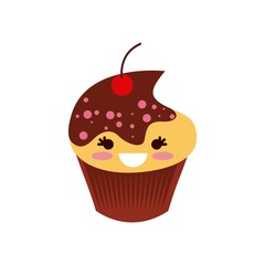 kawaii cupcake icon over white background. colorful design. vector illustration