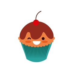 kawaii cupcake icon over white background. colorful design. vector illustration