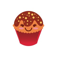 kawaii cupcake icon over white background. colorful design. vector illustration