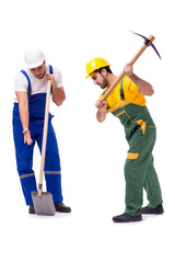 Two workers isolated on the white background