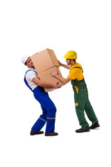 Two workers isolated on the white background