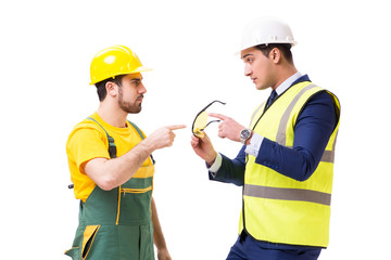 Two workers isolated on the white background