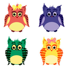 Vector set of colorful cute owls