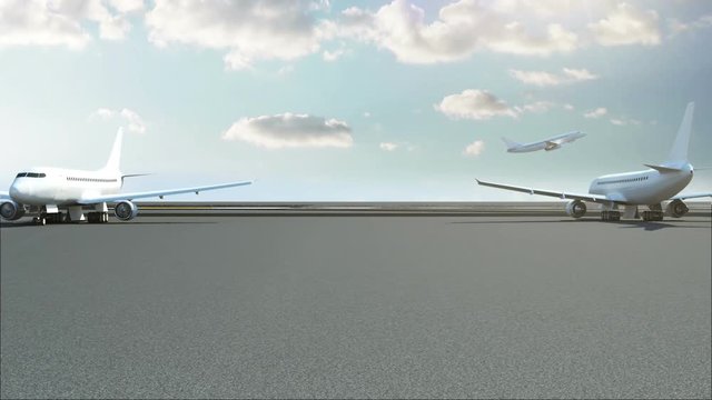 Animation of Airplane takes off from the Airport Runway