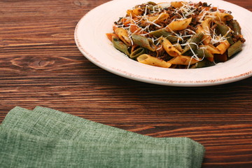 Pasta with meat, sauce and parmesan