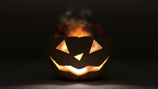 Seamless Looping Animation of Halloween Jack O Lantern Pumpkin with Fire Flame on black background